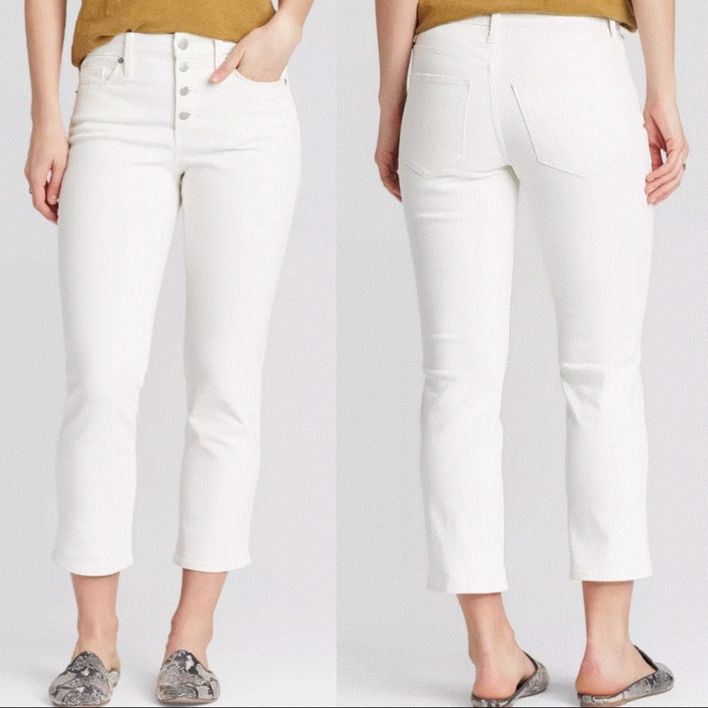 Universal Thread High Rise Straight Crop Jeans Button Front White